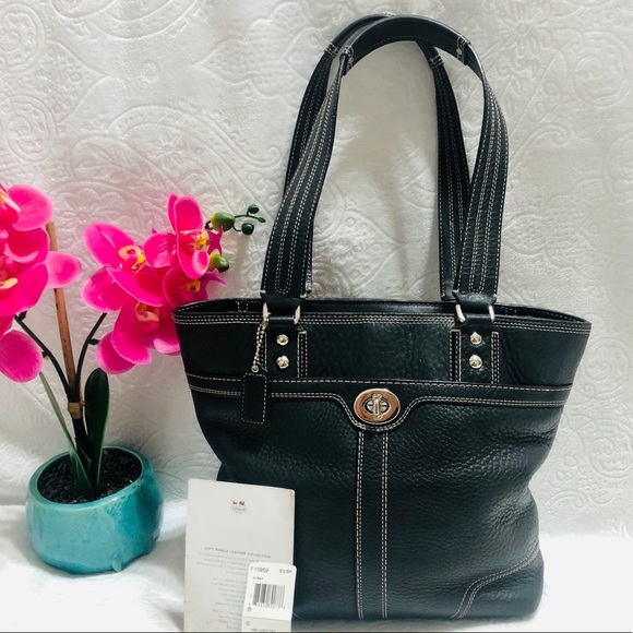 Coach Handbags - Coach Pebbled Hamilton Shopper Black Leather Tote